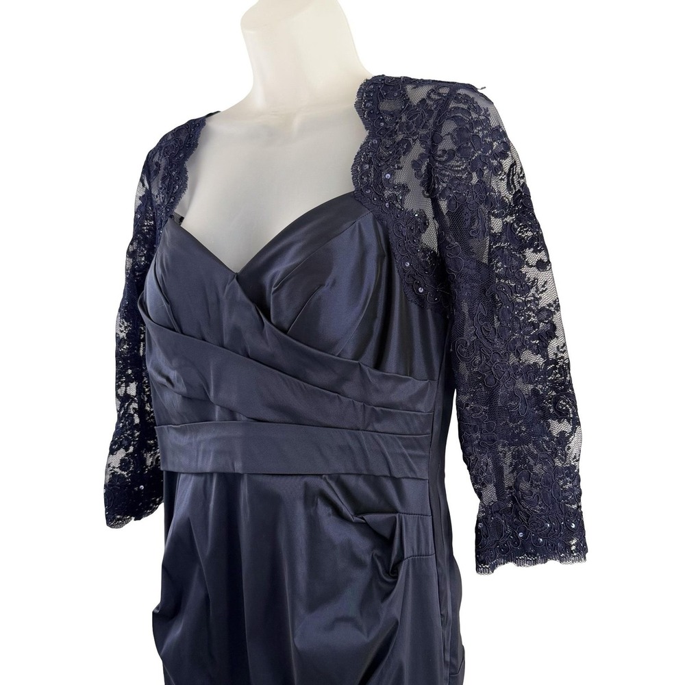 Teri Jon Dress Womens 8 Navy Blue Lace Sequin Mermaid Maxi Ruched Formal Gown - Picture 11 of 16